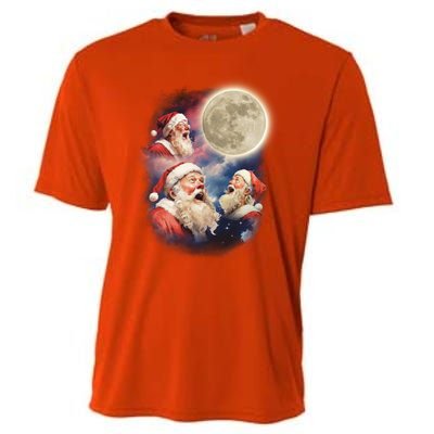 Three Santa Moon Santas Howling At Moon Meme Weird Christmas Gift Cooling Performance Crew T-Shirt