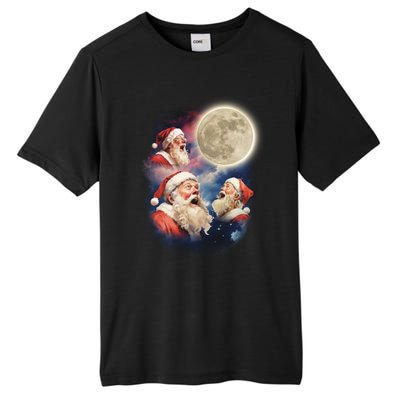 Three Santa Moon Santas Howling At Moon Meme Weird Christmas Gift Tall Fusion ChromaSoft Performance T-Shirt