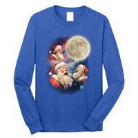 Three Santa Moon Santas Howling At Moon Meme Weird Christmas Gift Long Sleeve Shirt