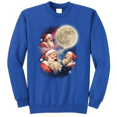 Three Santa Moon Santas Howling At Moon Meme Weird Christmas Gift Sweatshirt