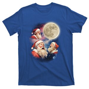 Three Santa Moon Santas Howling At Moon Meme Weird Christmas Gift T-Shirt