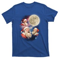 Three Santa Moon Santas Howling At Moon Meme Weird Christmas Gift T-Shirt