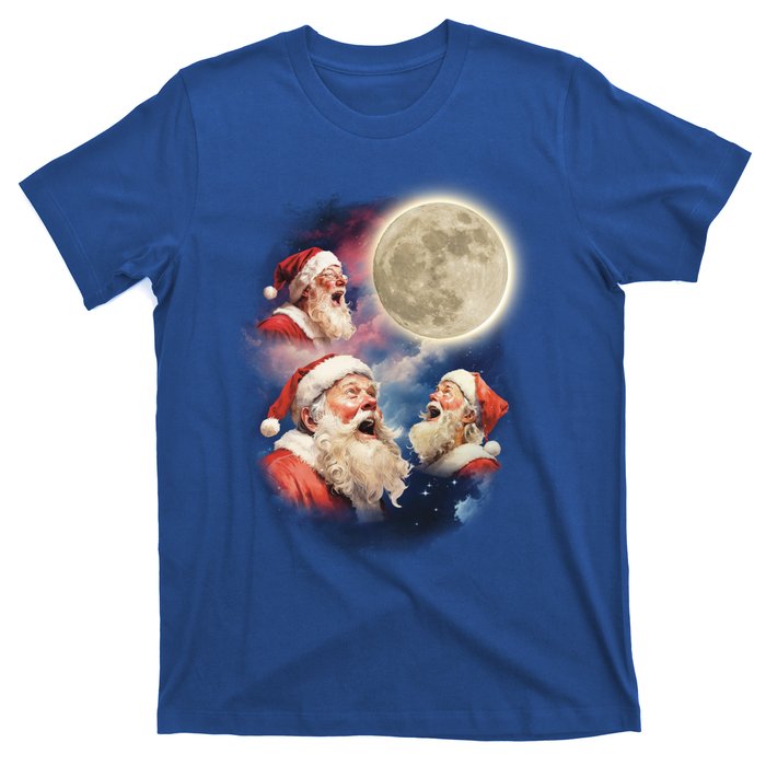 Three Santa Moon Santas Howling At Moon Meme Weird Christmas Gift T-Shirt