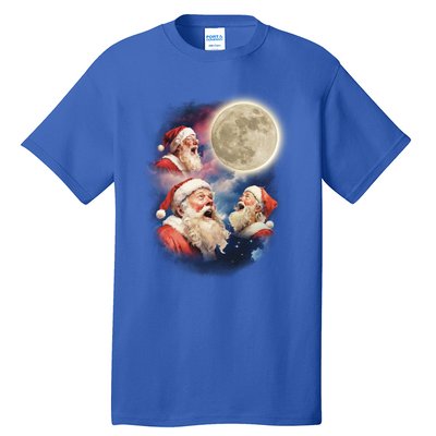 Three Santa Moon Santas Howling At Moon Meme Weird Christmas Gift Tall T-Shirt