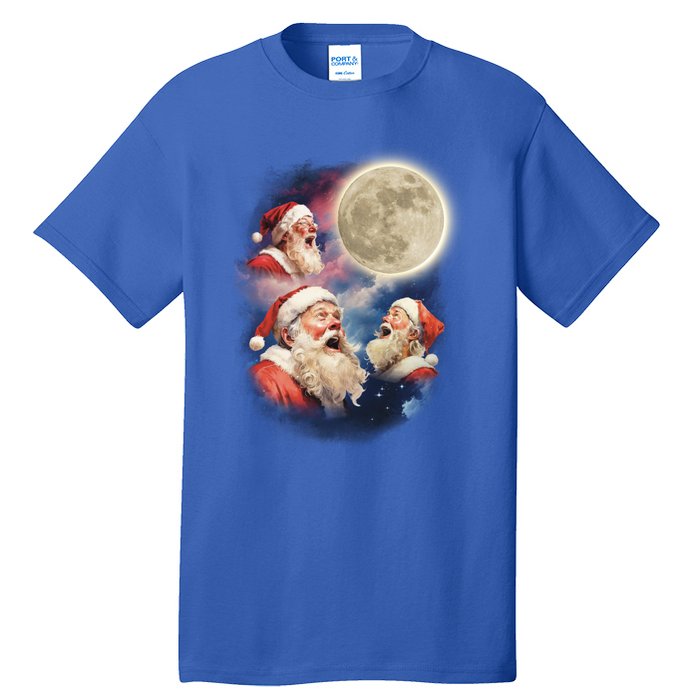 Three Santa Moon Santas Howling At Moon Meme Weird Christmas Gift Tall T-Shirt