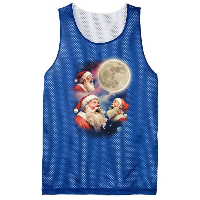 Three Santa Moon Santas Howling At Moon Meme Weird Christmas Gift Mesh Reversible Basketball Jersey Tank