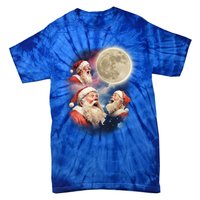 Three Santa Moon Santas Howling At Moon Meme Weird Christmas Gift Tie-Dye T-Shirt