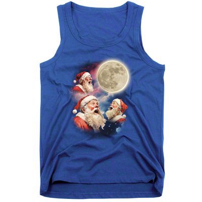 Three Santa Moon Santas Howling At Moon Meme Weird Christmas Gift Tank Top