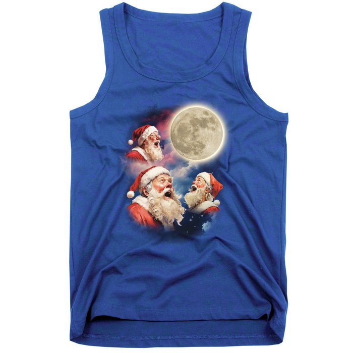 Three Santa Moon Santas Howling At Moon Meme Weird Christmas Gift Tank Top