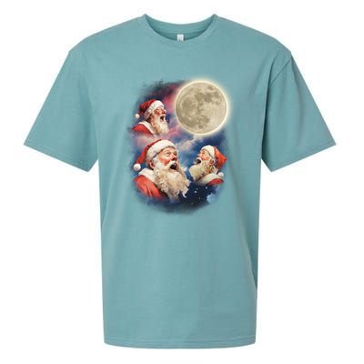 Three Santa Moon Santas Howling At Moon Meme Weird Christmas Gift Sueded Cloud Jersey T-Shirt