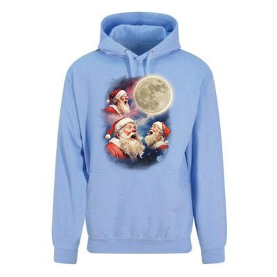 Three Santa Moon Santas Howling At Moon Meme Weird Christmas Gift Unisex Surf Hoodie