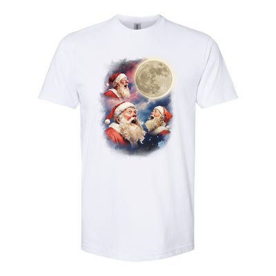 Three Santa Moon Santas Howling At Moon Meme Weird Christmas Gift Softstyle CVC T-Shirt