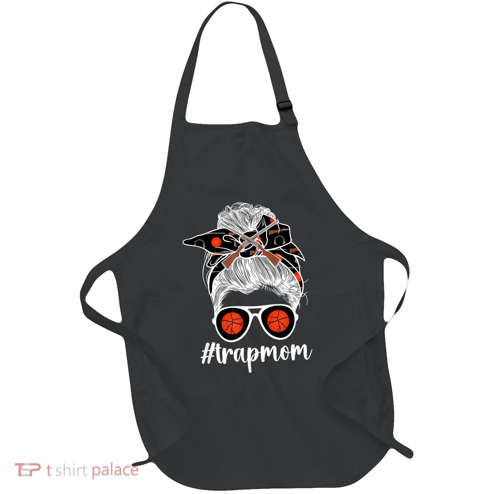 Trap Shooting Mom Of A Trap Shooter Mother Messy Bun Full-Length Apron With Pockets