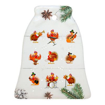 Turkey Squad Music Note Music Teacher Thanksgiving Ceramic Bell Ornament