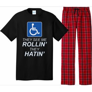 They See Me Rollin They Hatin Funny Wheelchair Graphic Pajama Set