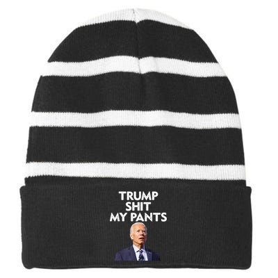 Trump Shit My Pants Joe Biden President Striped Beanie with Solid Band