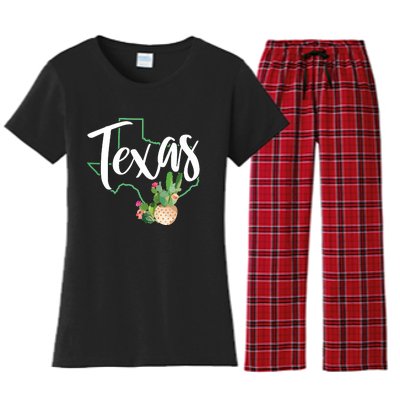 Texas State Map Pride Cactus Vintage Texas Women's Flannel Pajama Set