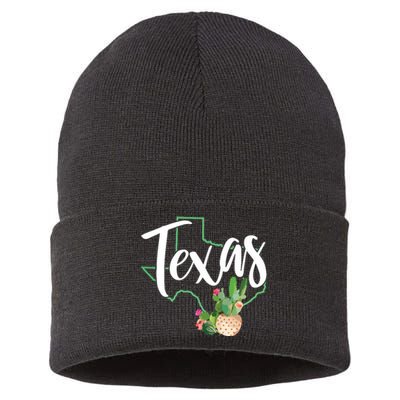 Texas State Map Pride Cactus Vintage Texas Sustainable Knit Beanie