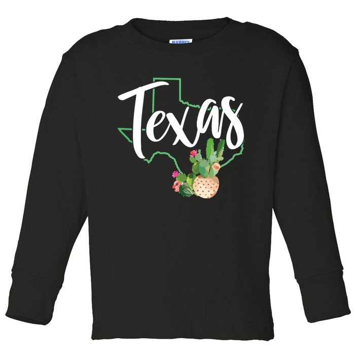 Texas State Map Pride Cactus Vintage Texas Toddler Long Sleeve Shirt