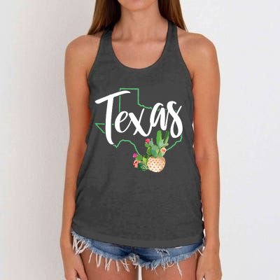 Texas State Map Pride Cactus Vintage Texas Women's Knotted Racerback Tank