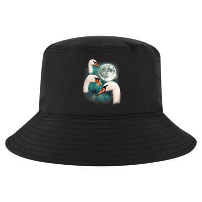 Three Swan Moon 3 Swans Funny Bird Parody Cursed Meme Cool Comfort Performance Bucket Hat