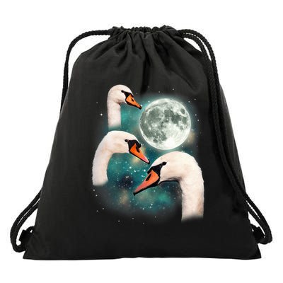 Three Swan Moon 3 Swans Funny Bird Parody Cursed Meme Drawstring Bag