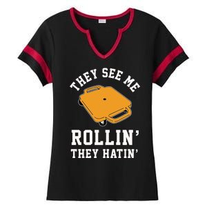 They See Me Rollin They Hatin 90s Scooter Funny Ladies Halftime Notch Neck Tee