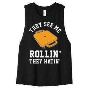 They See Me Rollin They Hatin 90s Scooter Funny Women's Racerback Cropped Tank