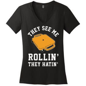 They See Me Rollin They Hatin 90s Scooter Funny Women's V-Neck T-Shirt