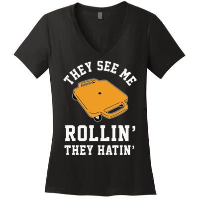 They See Me Rollin They Hatin 90s Scooter Funny Women's V-Neck T-Shirt