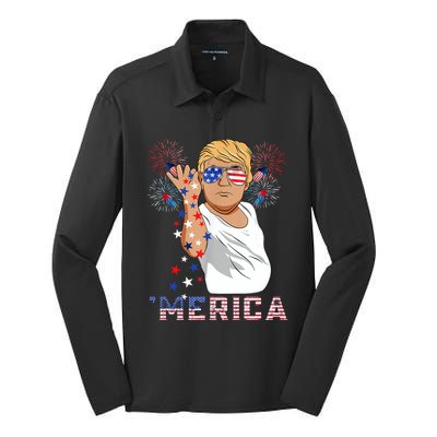 Trump Salt Merica Freedom 4th Of July Firework Trump Drunk Great Gift Silk Touch Performance Long Sleeve Polo