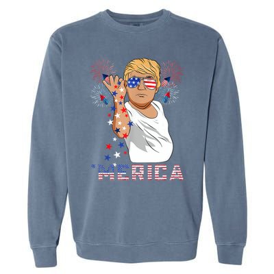 Trump Salt Merica Freedom 4th Of July Firework Trump Drunk Great Gift Garment-Dyed Sweatshirt