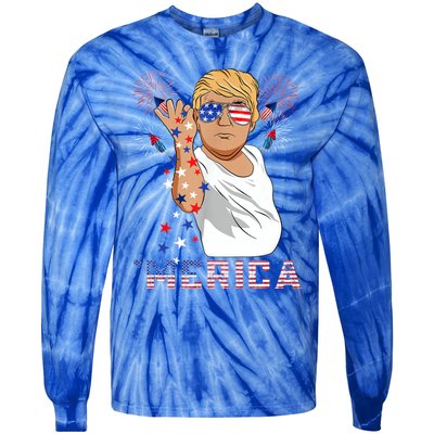 Trump Salt Merica Freedom 4th Of July Firework Trump Drunk Great Gift Tie-Dye Long Sleeve Shirt