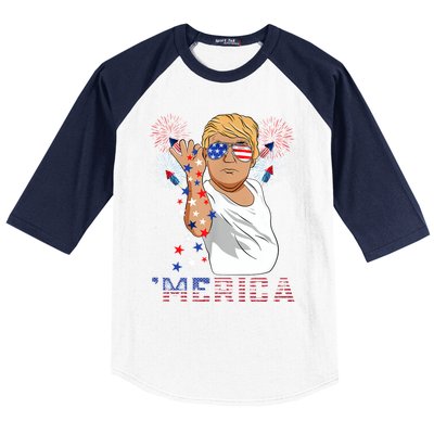 Trump Salt Merica Freedom 4th Of July Firework Trump Drunk Great Gift Baseball Sleeve Shirt