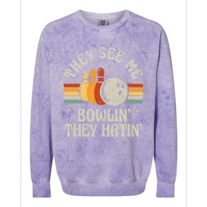 They See Me Bowlin They Hatin Retro Team Bowler Bowling 60s 70s Colorblast Crewneck Sweatshirt