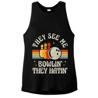 They See Me Bowlin They Hatin Retro Team Bowler Bowling 60s 70s Ladies PosiCharge Tri-Blend Wicking Tank