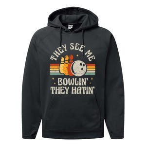 They See Me Bowlin They Hatin Retro Team Bowler Bowling 60s 70s Performance Fleece Hoodie