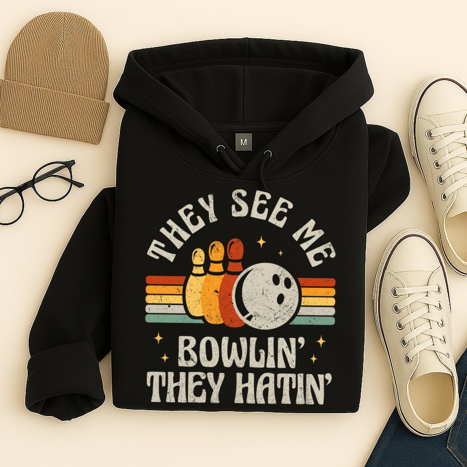 They See Me Bowlin They Hatin Retro Team Bowler Bowling 60s 70s Hoodie