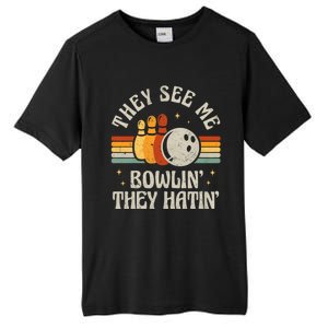 They See Me Bowlin They Hatin Retro Team Bowler Bowling 60s 70s Tall Fusion ChromaSoft Performance T-Shirt