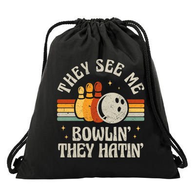 They See Me Bowlin They Hatin Retro Team Bowler Bowling 60s 70s Drawstring Bag