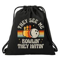 They See Me Bowlin They Hatin Retro Team Bowler Bowling 60s 70s Drawstring Bag