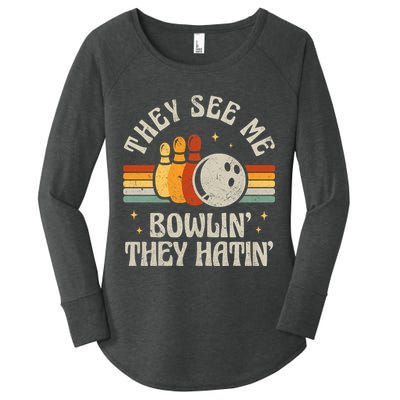 They See Me Bowlin They Hatin Retro Team Bowler Bowling 60s 70s Women's Perfect Tri Tunic Long Sleeve Shirt
