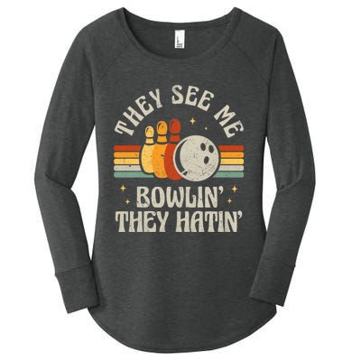 They See Me Bowlin They Hatin Retro Team Bowler Bowling 60s 70s Women's Perfect Tri Tunic Long Sleeve Shirt