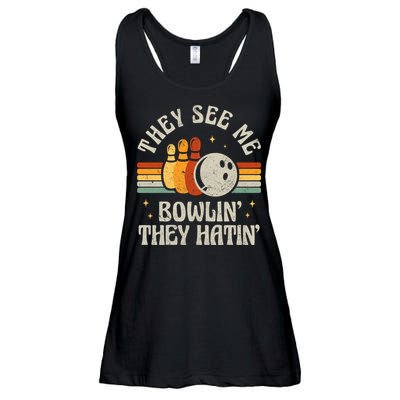 They See Me Bowlin They Hatin Retro Team Bowler Bowling 60s 70s Ladies Essential Flowy Tank