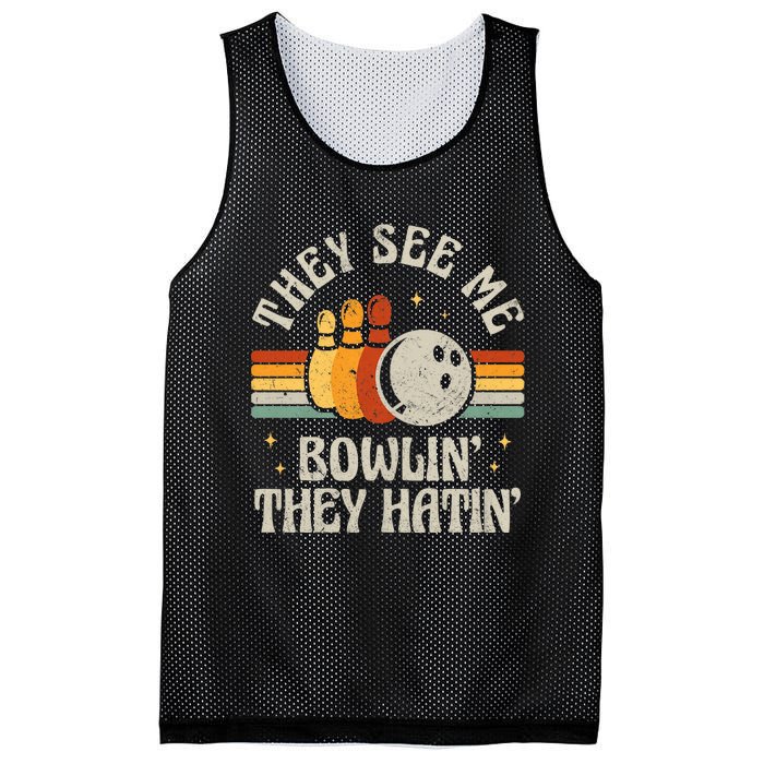 They See Me Bowlin They Hatin Retro Team Bowler Bowling 60s 70s Mesh Reversible Basketball Jersey Tank