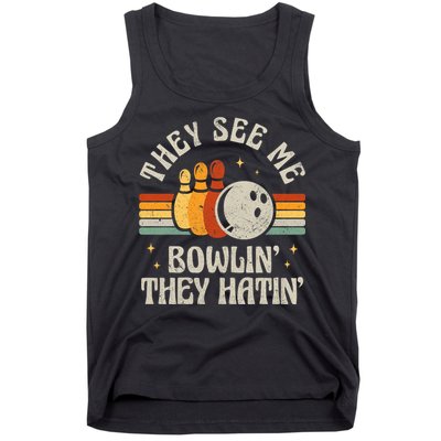 They See Me Bowlin They Hatin Retro Team Bowler Bowling 60s 70s Tank Top