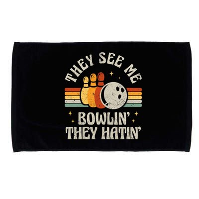They See Me Bowlin They Hatin Retro Team Bowler Bowling 60s 70s Microfiber Hand Towel
