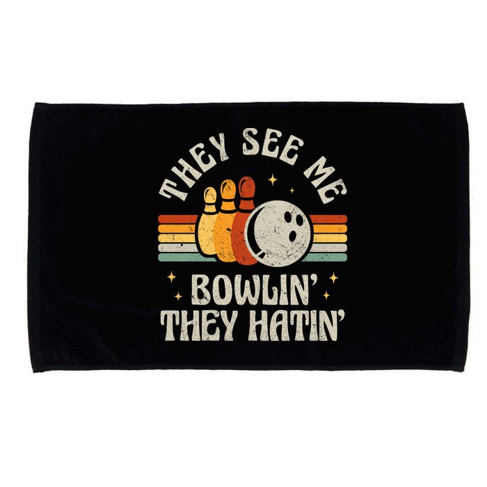 They See Me Bowlin They Hatin Retro Team Bowler Bowling 60s 70s Microfiber Hand Towel