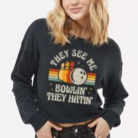 They See Me Bowlin They Hatin Retro Team Bowler Bowling 60s 70s Cropped Pullover Crew
