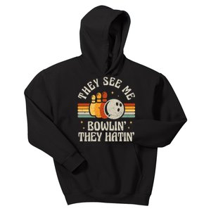 They See Me Bowlin They Hatin Retro Team Bowler Bowling 60s 70s Kids Hoodie